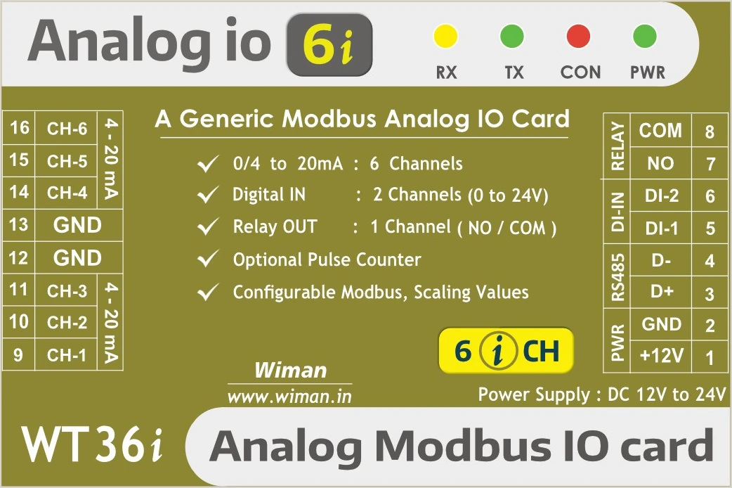 Wiman WT36i analog Modbus I/O card