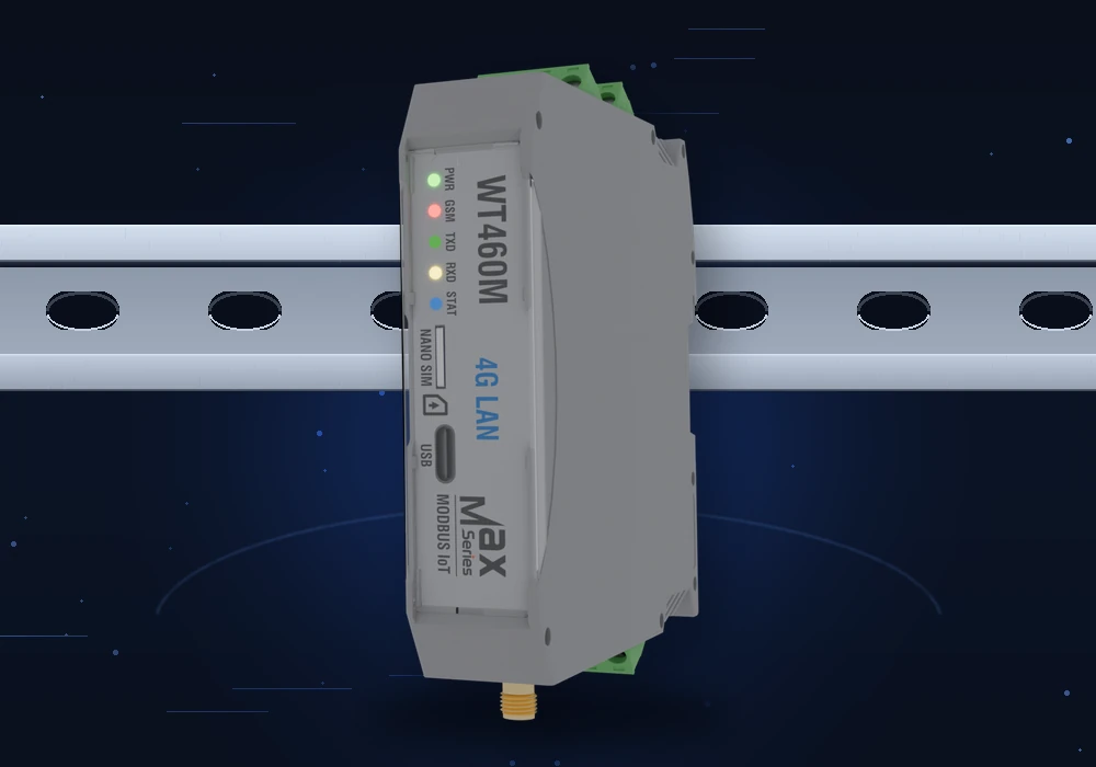 MAX series gateway mounted on a DIN rail