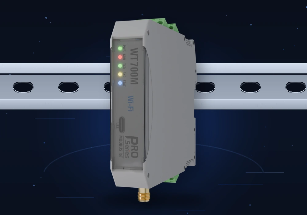 PRO Series gateway mounted on a DIN rail